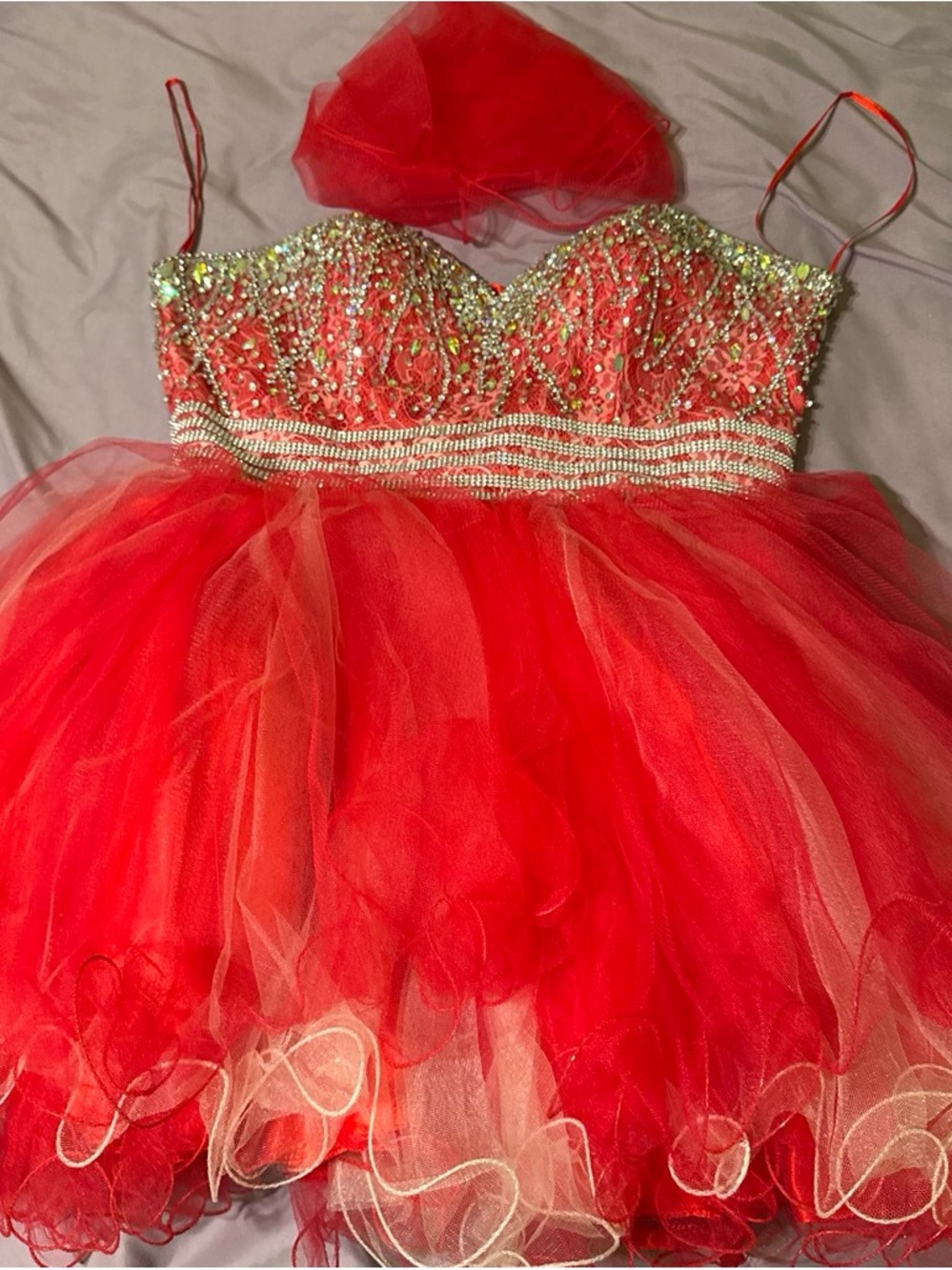 Aspeed Red Beaded Tulle Party Dress for Kids